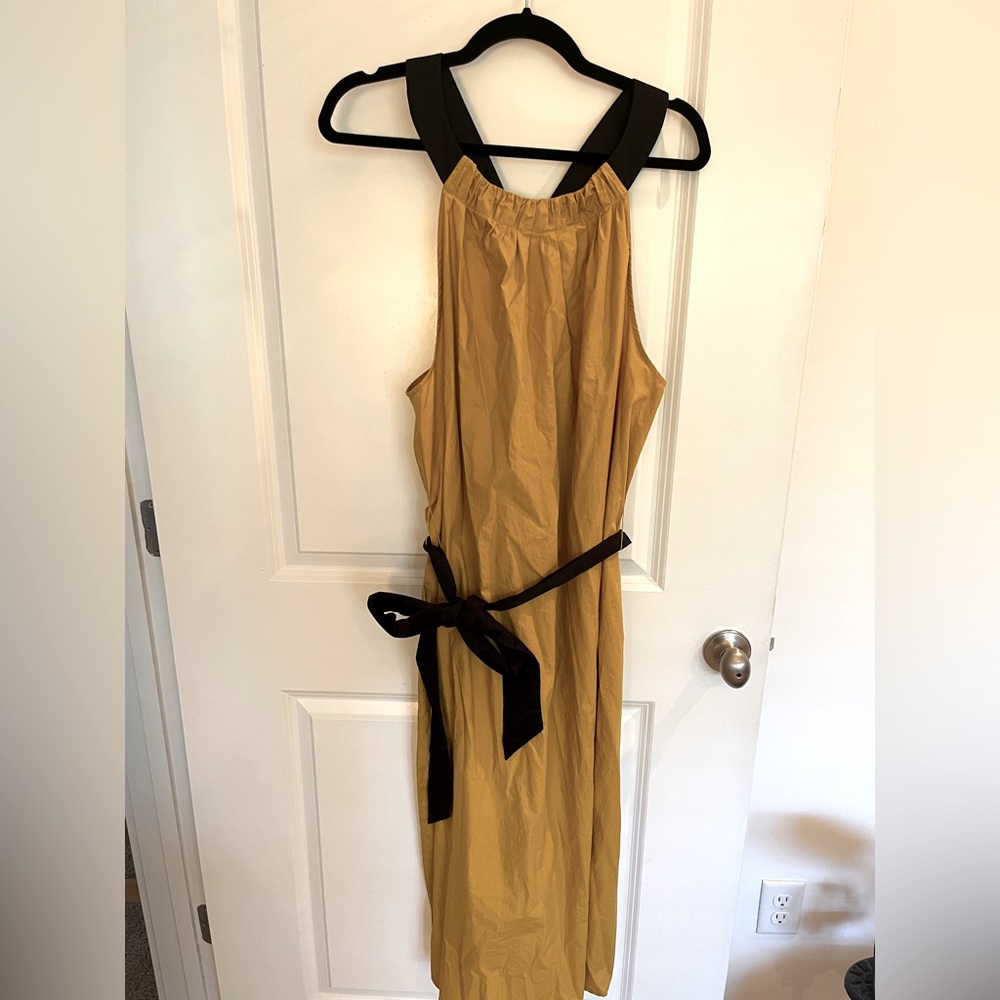 Eloquii Mustard Midi Dress with Black Accents